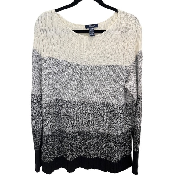 RALPH LAUREN CHAPS Plus Ivory Gray Black Long Sleeve Cotton Blend Sweater 2X - Picture 1 of 3